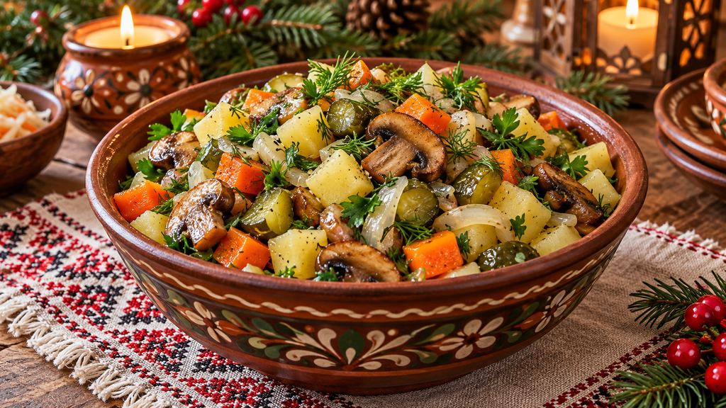 Пісний салат на Святвечір з грибами і овочами