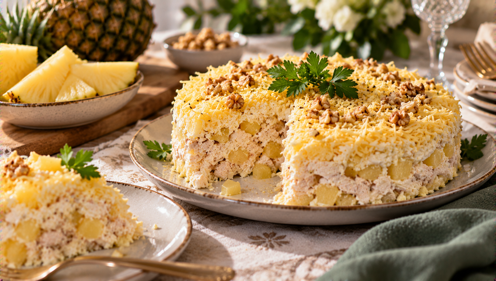 Святковий салат з куркою та ананасом